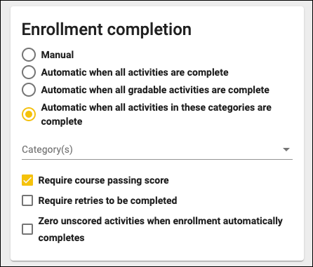 screenshot of the enrollment completeion card.