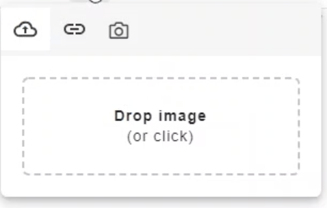 the drop image popup window with the upload icon highlighted.