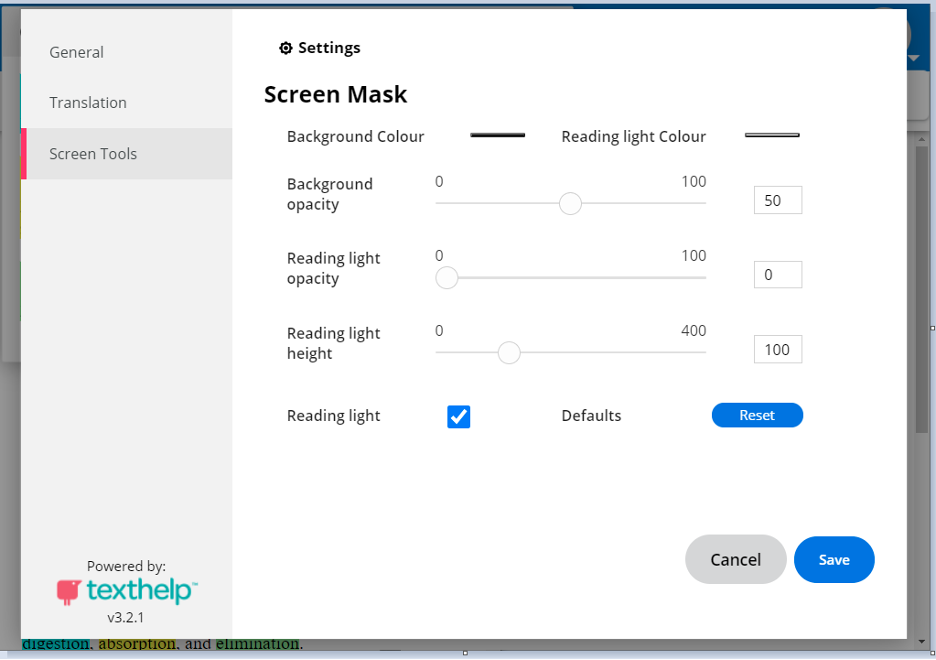 the screen tools tab displaying user optioms