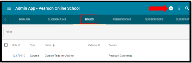 Roles tab with the add icon highlighted. 