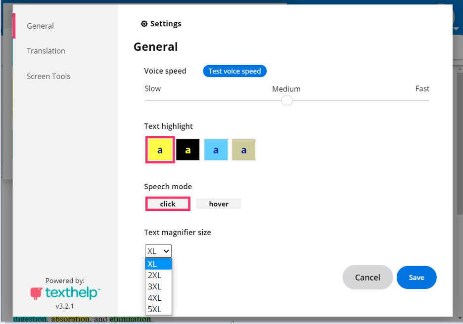 the general tab allowing users to customize their screens