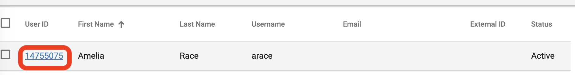 user id highlighted.