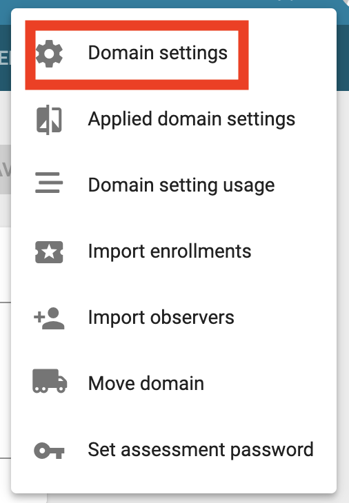 popup window highlighting domain settings