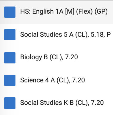 An image of a sample list of courses.
