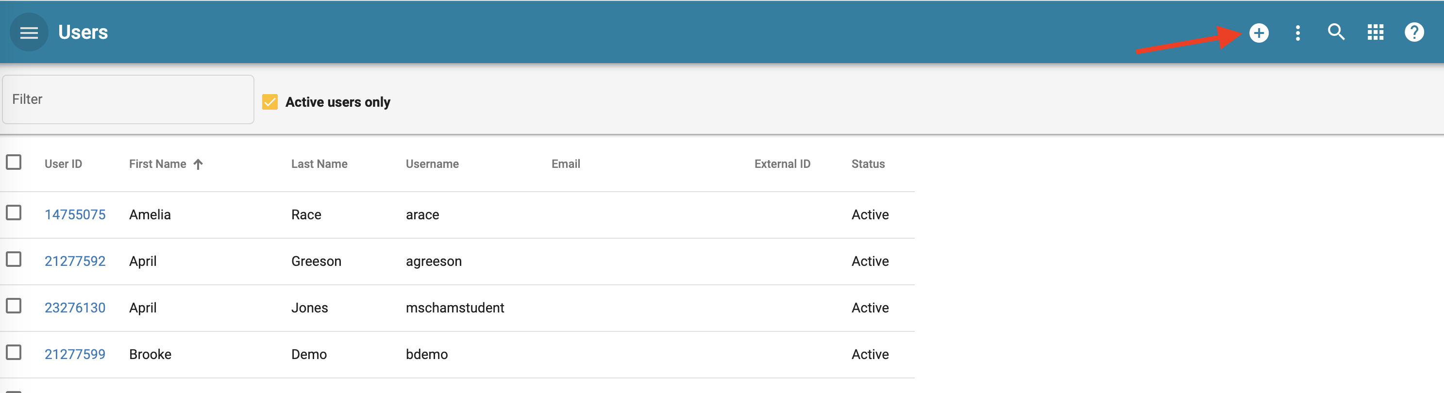 the users tool with the add icon highlighted
