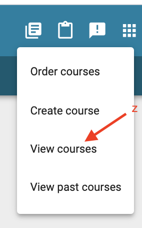The manage courses dropdown menu displays options including View past courses.