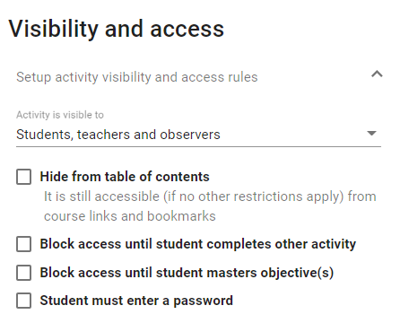 Sample of the visibility and access window that prompts users to setup activity visibility