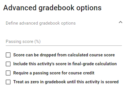 Sample of the advanced gradebook options window.
