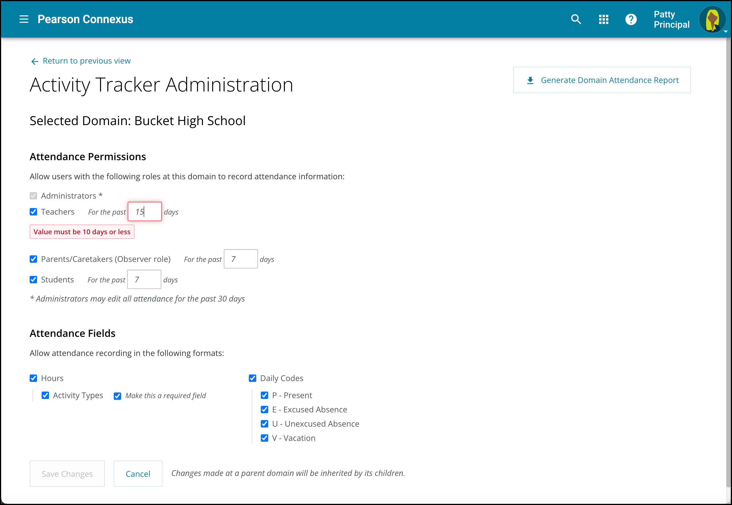screen capture of the editable fields for a student once the edit icon is selected.
