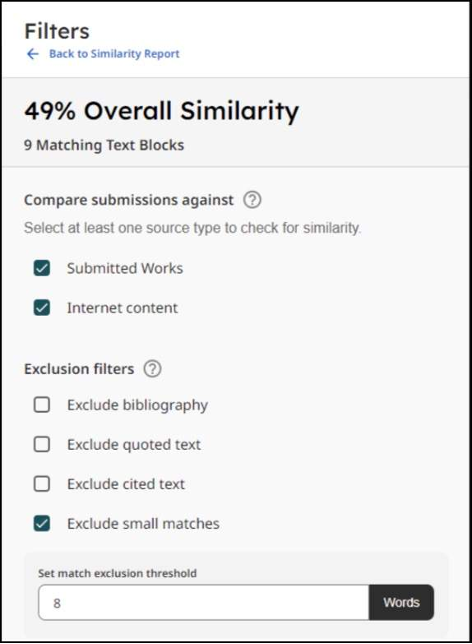 Screenshot of the filter options available.