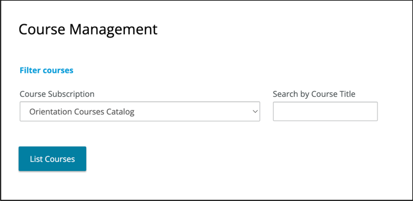 Screenshot of the first screen seen in the Course management Tool. 