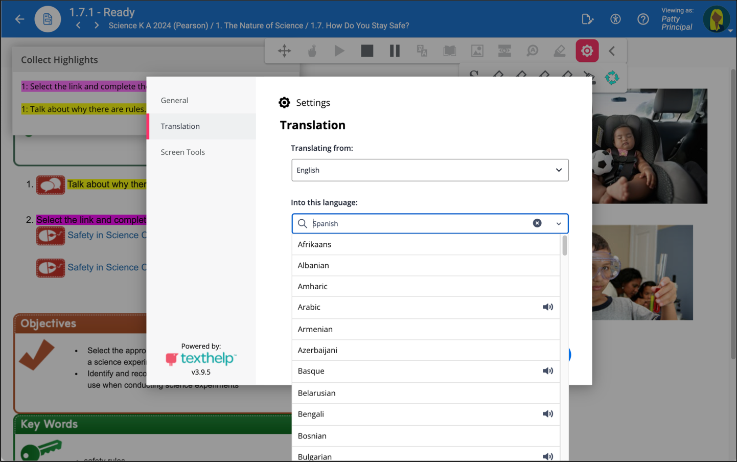 Screenshot of the translation tool in action.