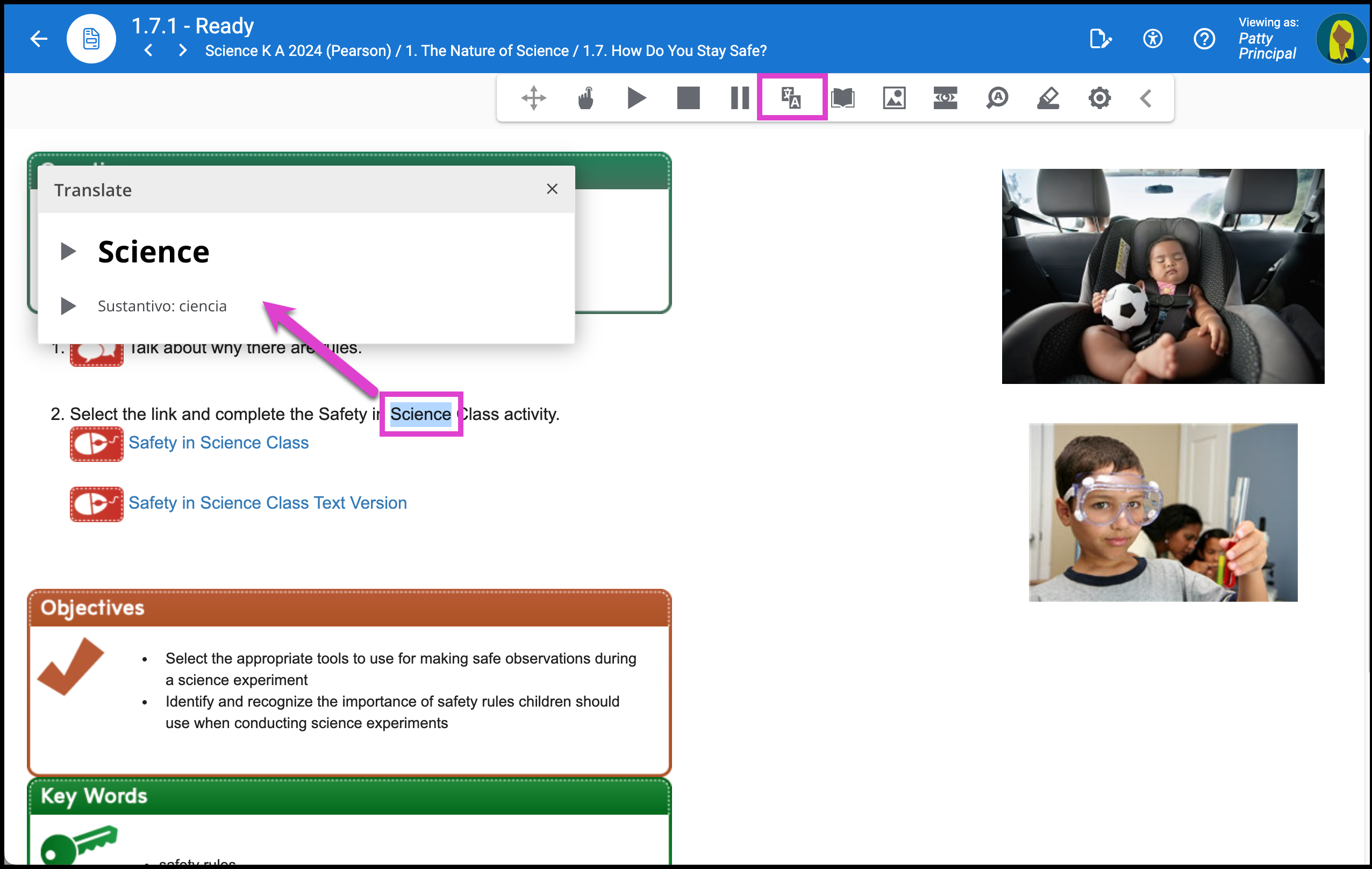 Screenshot of the translate tool in action. 