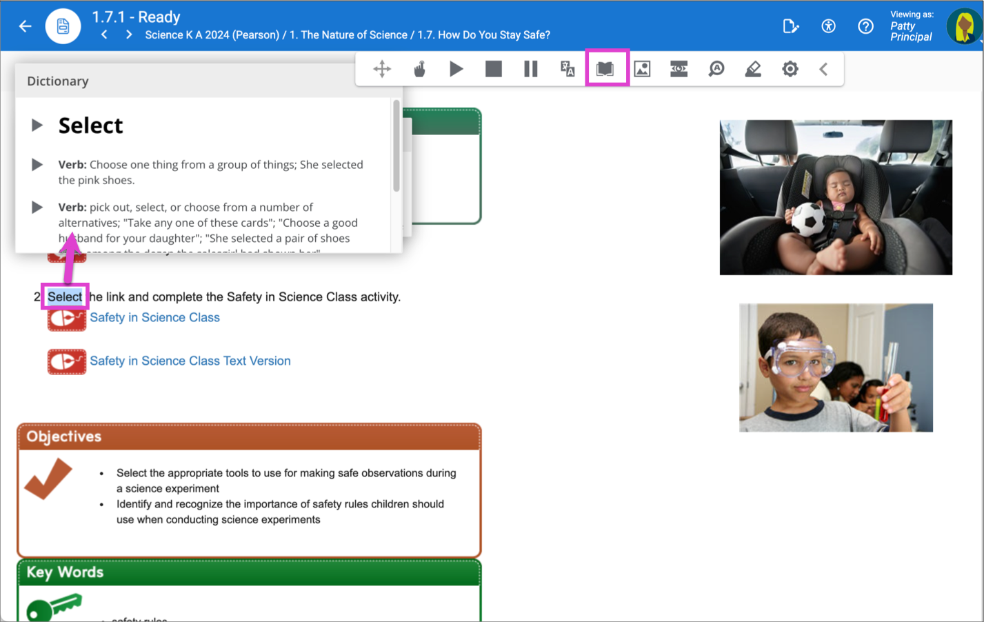 Screenshot of the dictionary tool in action. 
