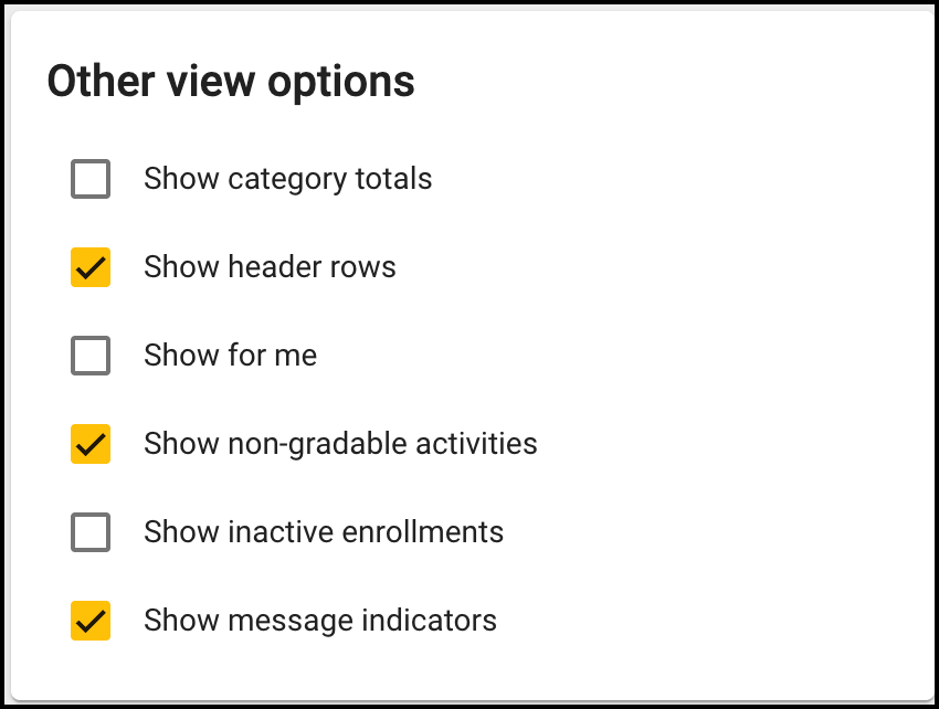 Screenshot of the Other view options card in Display options. 