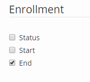 Image displaying the enrollment options, which are status, start, and end. End is selected.