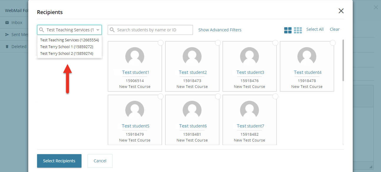 Recipients dropdown.