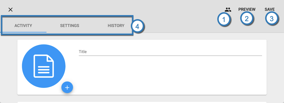 Image of the activity tab highlighting the tabs and icons just listed.