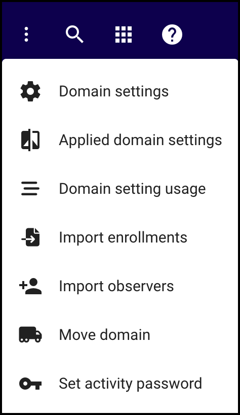 Screenshot of the Domain drop-down menu.