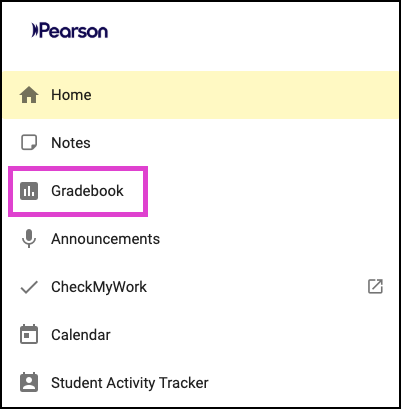 Screenshot of the Main Menu.  Gradebook is highlighted. 