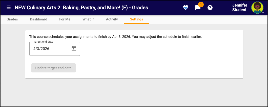 Screenshot of the Settings tab in the Course Gradebook.