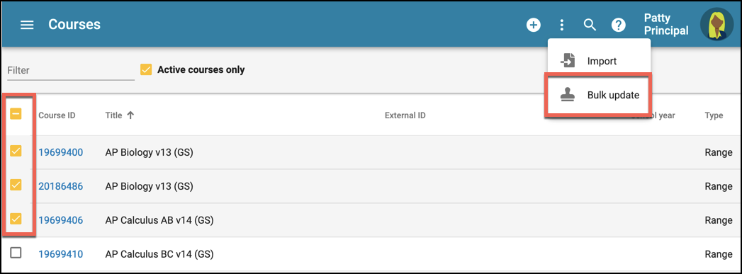 Bulk Update with checkboxes checked.