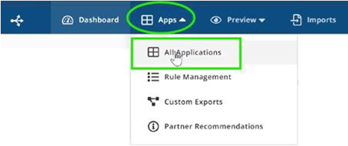 Screenshot of the Roster Server page.  The Apps drop-down menu is expanded and All Applications highlighted. 
