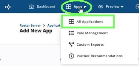 Screenshot of the Apps drop-down menu expanded.  All Applications is highlighted. 