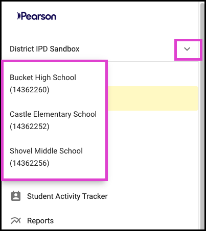 Screenshot of the Main Menu.  The Domain choser drop-down menu is expanded and the subdomains highlighted. 