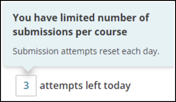 Screenshot of the number of submission attempts left for the day.  There are three attempts left. 