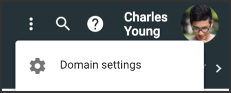 Domain settings highlighted from the more, or three dots, icon dropdown menu.