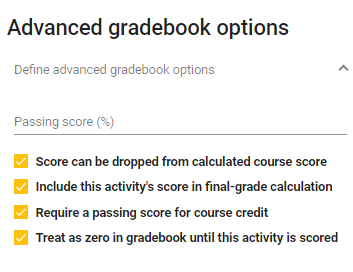 Image of the advanced gradebook options card with all options selected.