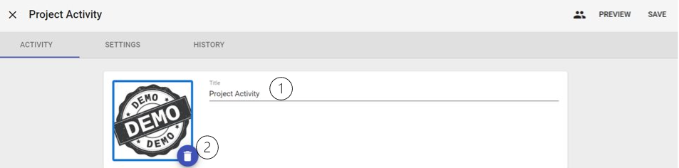 Image of the activity tab higlighting where to add a title and a thumbnail.