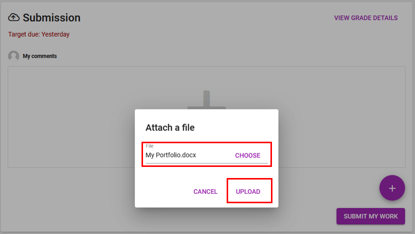 The attach a file popup window showing a word document attached