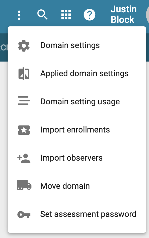 image of the more dropdown menu with domain settings link at the top of the list.
