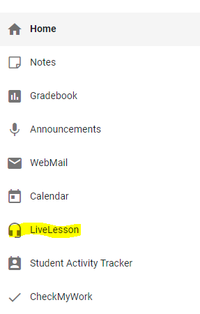 Image of the left navigational menu with the LiveLesson link highlighted.