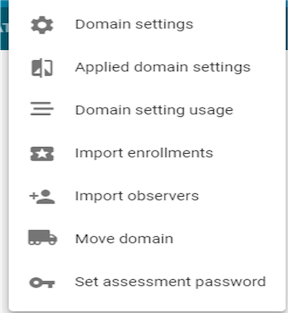 image of the dropdown menu from which to choose domain settings.