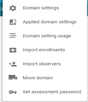 image of the dropdown menu showing domain settings option