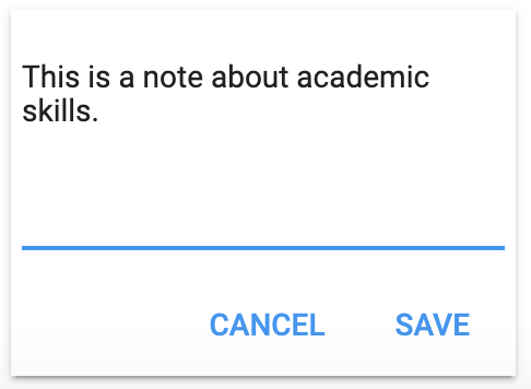 image of a brief note, with the cancel or save buttons below it.