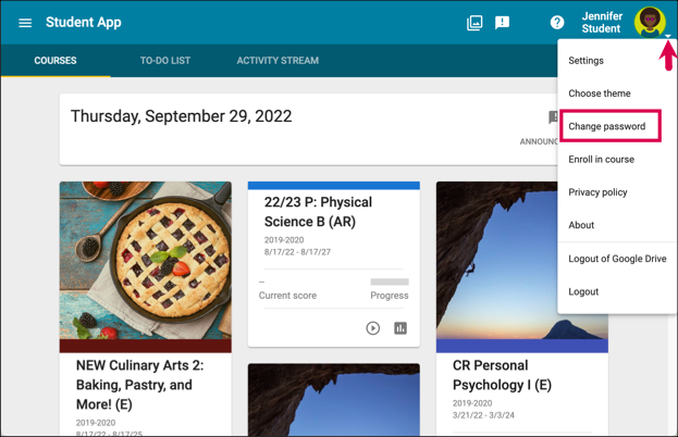 Screen capture of the user menu.  Forgot Password appears in the drop down menu.