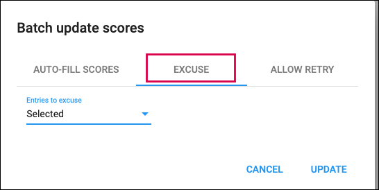 Screenshot of the Excuse tab.