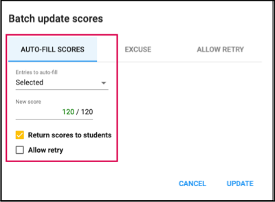 Screenshot of the autofill scores tab.
